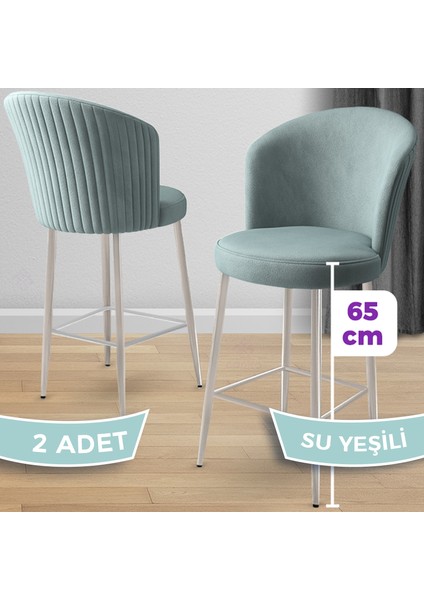 Alte Serisi 2 Adet Su Yeşili Babyface Kumaş 65 cm Krom Kaplama Ayaklı Bar Sandalyesi