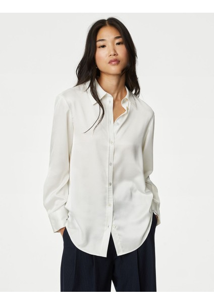 Regular Fit Uzun Kollu Saten Gömlek