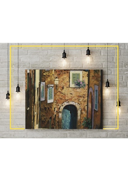 Kanvas Tablo - Ahşap Kapı Taş Duvar