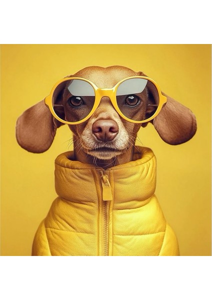 Mont Giyen Havalı Köpek Ev Duvar Salon Güzellik Salonu Ofis Dükkan Dekarasyon Kanvas Tablo