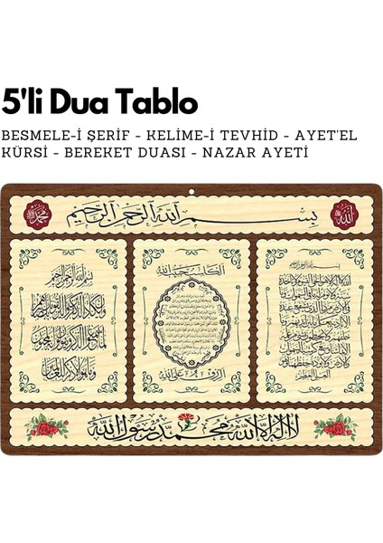 5'li Dua Tablo Besmele-I Şerif - Kelime-I Tevhid - Ayet'el Kürsi - Bereket Duası - Nazar Ayeti