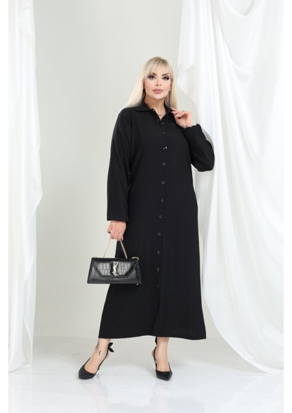 Bürümcük Gömlek Yaka Boydan Düğmeli Uzun Elbise Tesettüre Uygun 2xl 6xl fiyatları