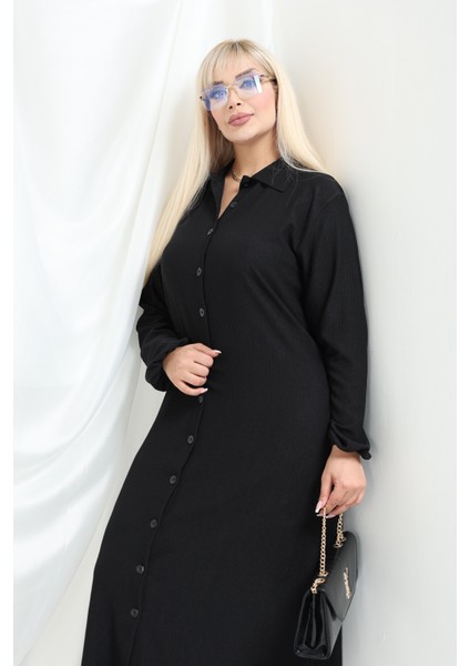 Bürümcük Gömlek Yaka Boydan Düğmeli Uzun Elbise Tesettüre Uygun 2xl 6xl fırsatları