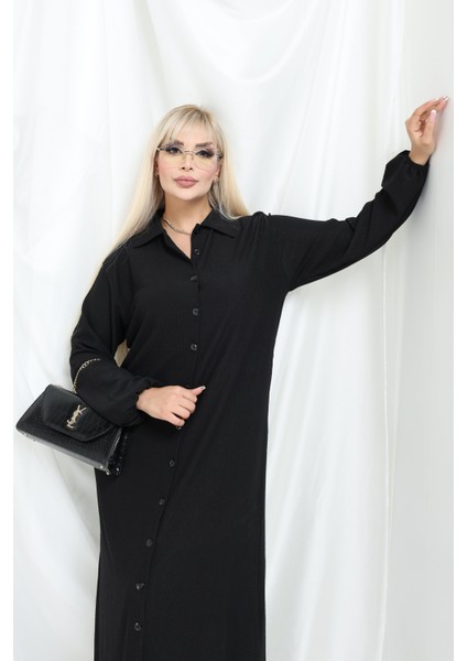 Bürümcük Gömlek Yaka Boydan Düğmeli Uzun Elbise Tesettüre Uygun 2xl 6xl indirimleri