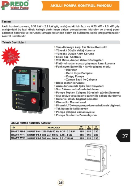 Predo Smart Pt-2 Pano 5,5-7,5 Kw 380V modelleri