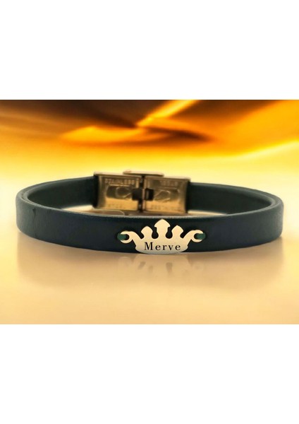 14 Ayar Plakalı Altın Merve Ismine Özel Taç Figürlü Koyu Yeşil Derili Hediye BILEKLIK-639ISIM fiyatları