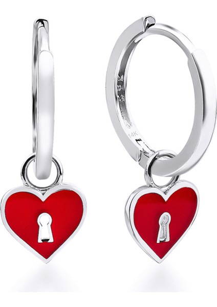 14 Ayar Altın Kırmızı Mineli Kalp Halka Küpe fiyatları