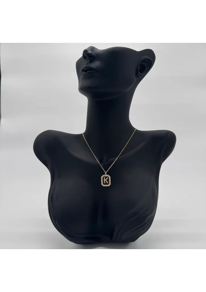 Özel Seri K Harfi Taş Detaylı Gold Kolye - Gold