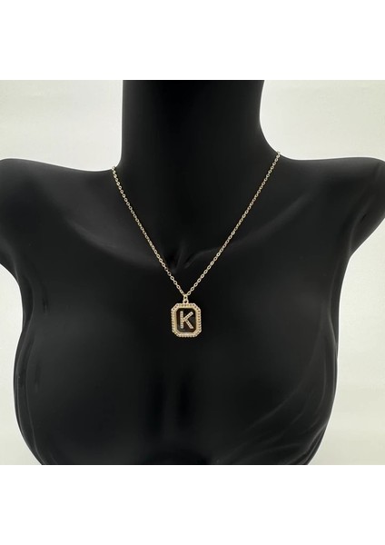 Özel Seri K Harfi Taş Detaylı Gold Kolye - Gold modelleri