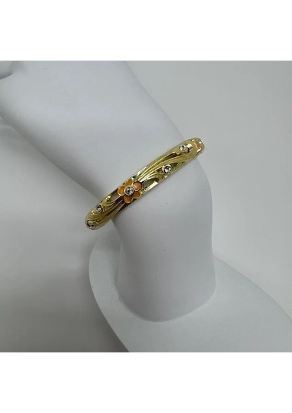 Özel Seri Turuncu Çiçekli Mineli Kelepçe - Gold