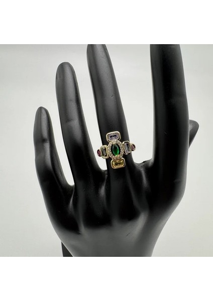 Yedi Element Renkli Taşlı Yüzük - Gold