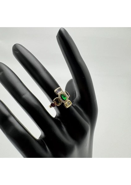 Yedi Element Renkli Taşlı Yüzük - Gold modelleri