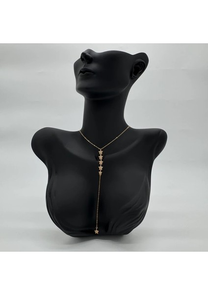 Çelik Gold Taşlı Yıldız Model Y Kolye - Gold