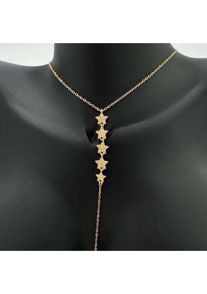 Çelik Gold Taşlı Yıldız Model Y Kolye - Gold fiyatları
