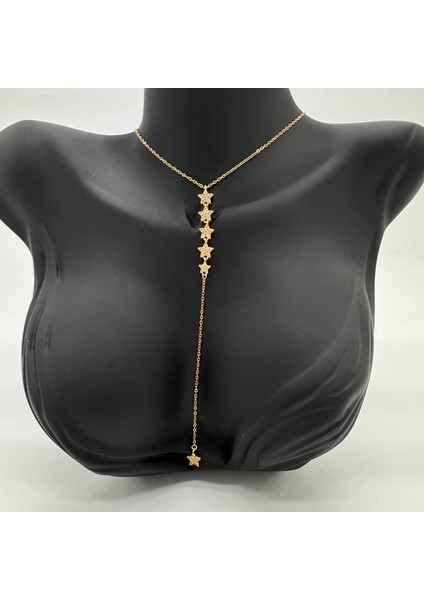 Çelik Gold Taşlı Yıldız Model Y Kolye - Gold modelleri