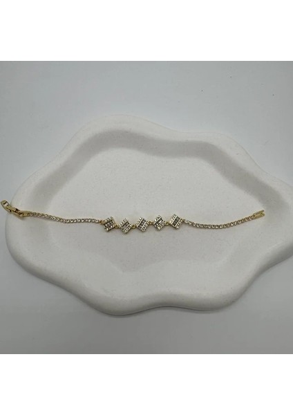 Özel Seri Gold Kare Taşlı Detay Su Yolu Bileklik - Gold fırsatları