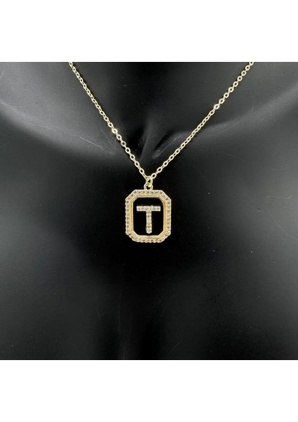 Özel Seri T Harfi Taş Detaylı Gold Kolye - Gold fiyatları