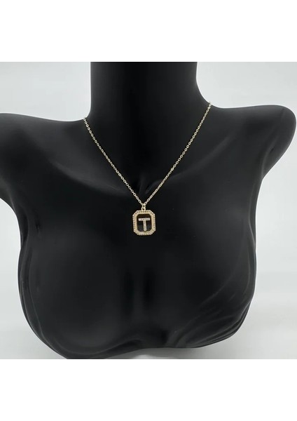 Özel Seri T Harfi Taş Detaylı Gold Kolye - Gold modelleri