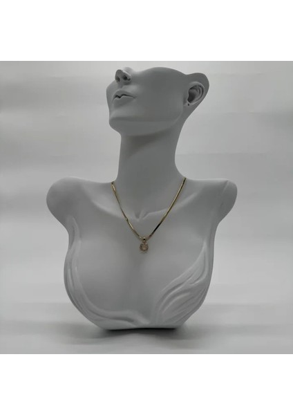 Çelik Taşlı Yuvarlak Detay Italyan Zircir Gold Kolye - Gold