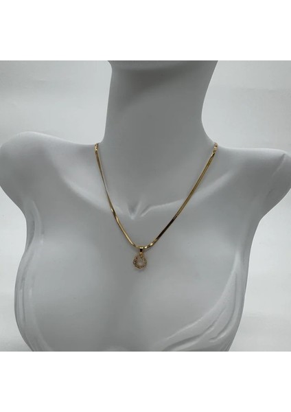 Çelik Taşlı Yuvarlak Detay Italyan Zircir Gold Kolye - Gold modelleri