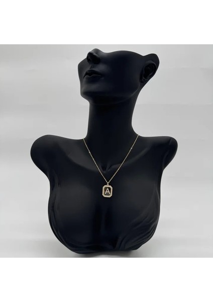 Özel Seri A Harfi Taş Detaylı Gold Kolye - Gold