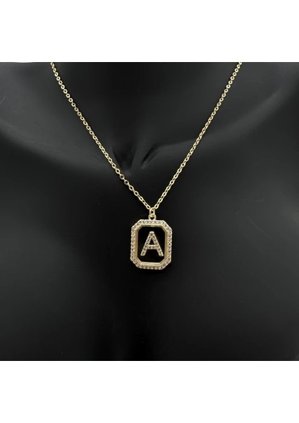 Özel Seri A Harfi Taş Detaylı Gold Kolye - Gold fiyatları