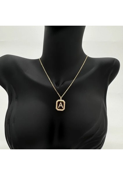 Özel Seri A Harfi Taş Detaylı Gold Kolye - Gold modelleri