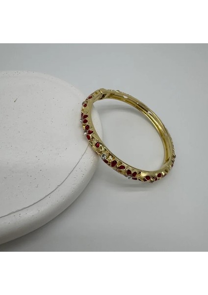Özel Seri Kırmızı Mineli Çiçekli Kelepçe Bileklik - Gold fiyatları