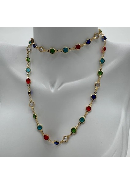 Çelik Gold Yuvarlak Renli Taş Kolye - Gold fiyatları