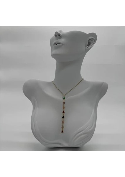 Çelik Renkli Üçgen Model Gold Y Kolye - Gold