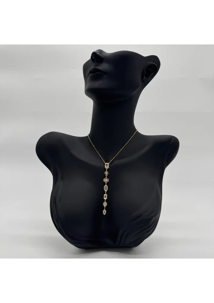 Çelik Yedi Element Y Kolye Gold Taşlı Detay - Gold