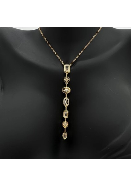 Çelik Yedi Element Y Kolye Gold Taşlı Detay - Gold modelleri