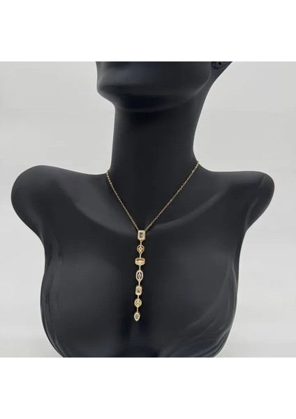 Çelik Yedi Element Y Kolye Gold Taşlı Detay - Gold fırsatları