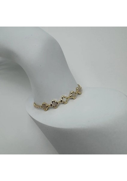 Özel Seri Gold 5 Adet Minimal Yonca Detay Su Yolu Bileklik - Gold