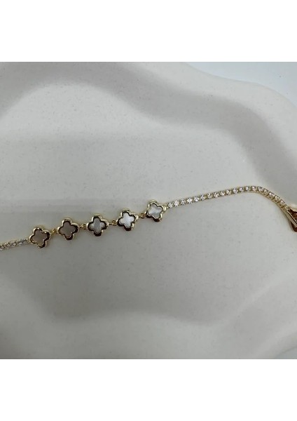 Özel Seri Gold 5 Adet Minimal Yonca Detay Su Yolu Bileklik - Gold modelleri