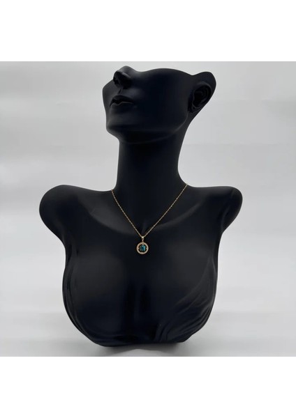 Çelik Mavi Yansımalı Zirkon Taşlı Gökyüzü Kolye - Gold