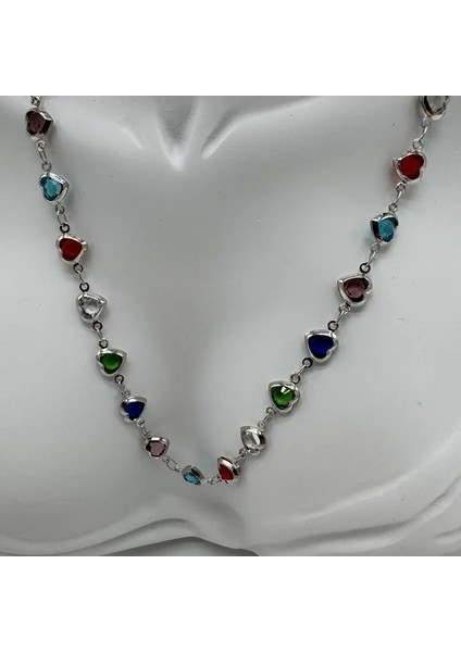 Çelik Silver Kalp Renkli Taş Kolye - Silver fiyatları