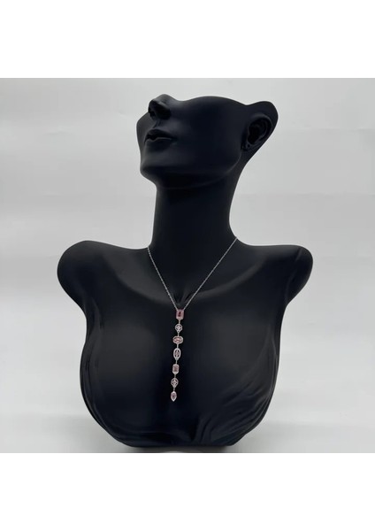 Çelik Yedi Element Y Kolye Silver Pembe Taş Detay - Silver