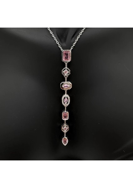 Çelik Yedi Element Y Kolye Silver Pembe Taş Detay - Silver fiyatları