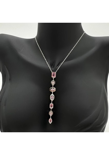 Çelik Yedi Element Y Kolye Silver Pembe Taş Detay - Silver modelleri
