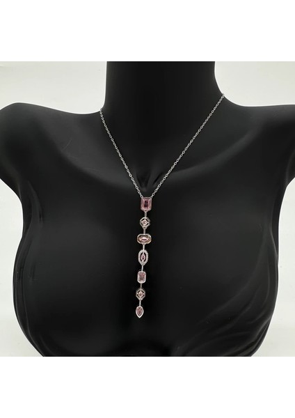 Çelik Yedi Element Y Kolye Silver Pembe Taş Detay - Silver fırsatları