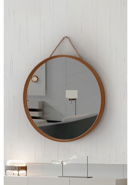 Mirora Yuvarlak Dekoratif Duvar Aynası | Boyalı Ahşap Çerçeveli | 48CM | Meşe