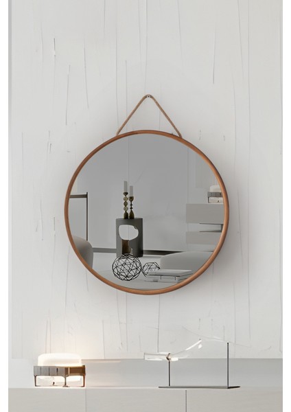 Mirora Yuvarlak Dekoratif Duvar Aynası | Boyalı Ahşap Çerçeveli | 48CM | Meşe fiyatları