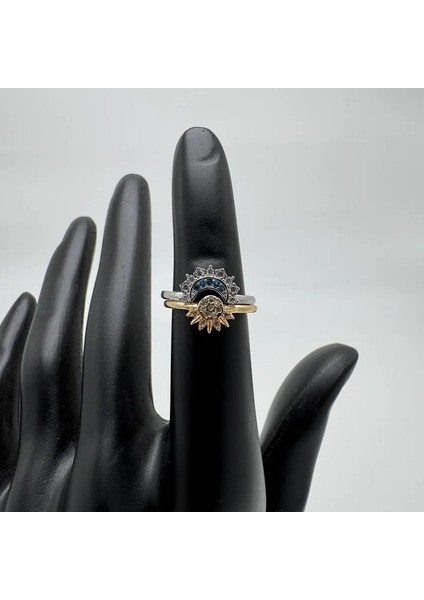 Taşlı Güneş ve Ay Çift Arkadaşlık Yüzüğü - Gold-Silver