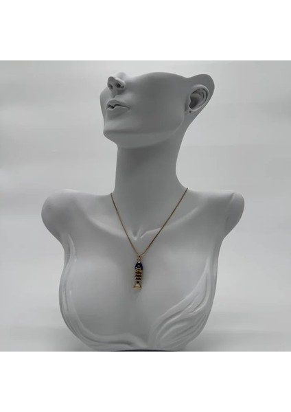 Çelik Lacivert Balık Kolye - Gold