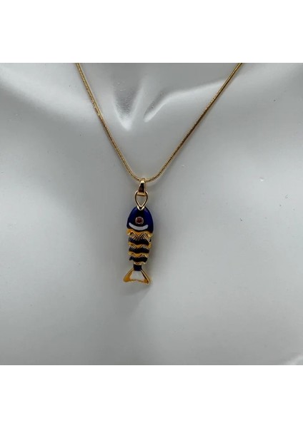 Çelik Lacivert Balık Kolye - Gold fiyatları