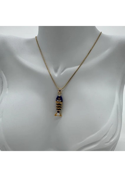 Çelik Lacivert Balık Kolye - Gold modelleri