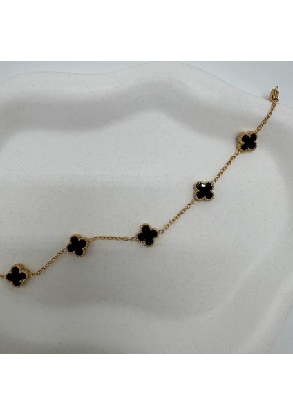 Çelik Gold Siyah Mini Yonca Detay Trend Bileklik - Gold fiyatları