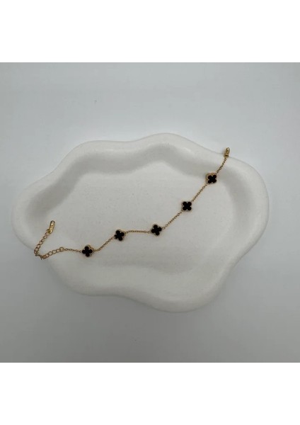 Çelik Gold Siyah Mini Yonca Detay Trend Bileklik - Gold modelleri