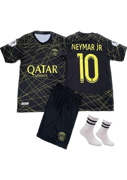 Siyah Neymar Paris . 2022 Sezon Retro Çocuk Forma Takımı Çorap Hediye